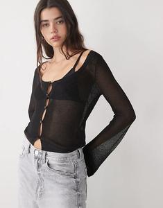 Прозрачный облегающий кардиган Monki с пуговицами спереди, черный