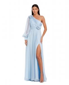Женское шифоновое платье с одним рукавом и объемными цветами Mac Duggal, Powder blue