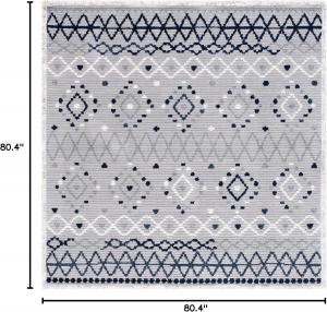 Ковер SAFAVIEH, 201 x 201 см, Marrakech Collection, Grey & Navy, марокканский богемный племенной деревенский дизайн, не линяет и прост в уходе, идеален для помещений с высокой проходимостью в гостиной, спальне (MRK612F)