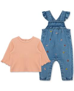 Детский джинсовый комбинезон и топ с рисунком листьев для девочек Little Me, Orange