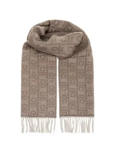 Шарф с бахромой и геометрическим узором Ferragamo, бежевый