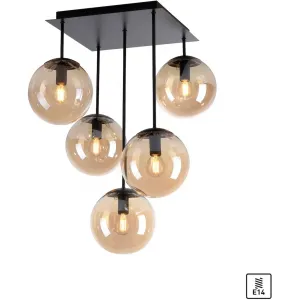 Мой домашний потолочный светильник Deckenleuchte Nymölla E14, потолочная лампа с большими стеклянными шарами, янтарного цвета или матово-белого опала My Home, Schwarz, Glas amberfarben