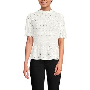 Женский топ с коротким рукавом и сборками на горловине Lands' End, Ivory Black Dot