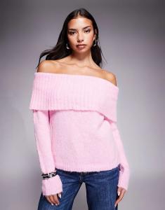 Эксклюзивный шерстяной трикотажный джемпер Kaiia с глубоким вырезом и отворотом нежно-розового цвета