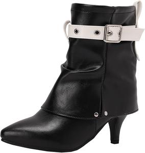 Женские ботильоны с острым носком на широком каблуке, короткие, без застежки XIEPP, Black