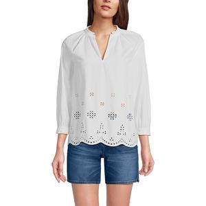 Женская рубашка с разрезом на шее и люверсами Lands End Lands' End, белый