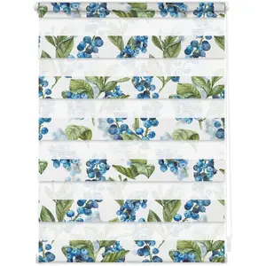 Двойная рулонная штора LICHTBLICK Duo Rollo мотив черника Защита от света без сверления, свободно подвешенная, с печатью Lichtblick Original, синий/зеленый