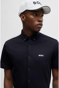 Рубашка из трикотажного хлопка, устойчивого к сминанию, стандартного кроя Boss, синий