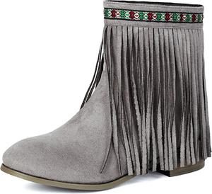 Женские ботильоны DINTAHA с бахромой, массивным низким каблуком и замшей, Grey