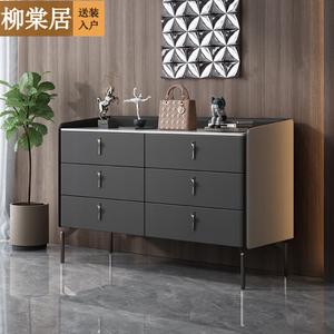 Liutangju Комод 120х45х80 см для спальни из массива дерева с шпоном, 6 ящиков, в стиле минимализм, цвет темно-серый и белый