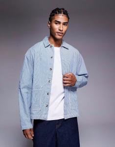 Рубашка свободного кроя из стираного денима в полоску синего цвета Asos Design