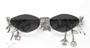 Солнцезащитные очки Melrose с кристаллами, женские, овальная металлическая оправа, модные, с бриллиантовым кулоном, в стиле панк, защита от ультрафиолета UV400, артикул 75073, Grey Pink