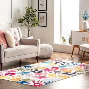 nuLOOM Pinkie машинной стирки детский ковер 92 x 153 см с отпечатками рук, ультратонкий, Multi