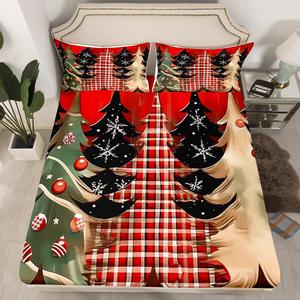 Erosebridal Комплект постельного белья с новогодним принтом в красно-белой гамме с геометрическим узором и снежинками, Red Black Green