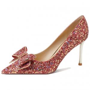 Тонкие каблуки на шпильке женские красные Zubumei, шампань золото