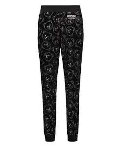 Бархатные брюки с вышитым логотипом и эластичными манжетами Moschino, черный