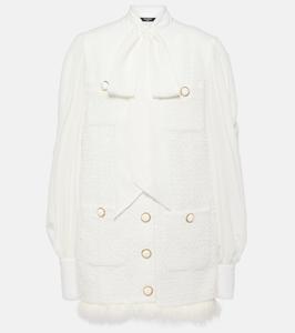 Мини-платье из хлопкового твида с бантом Balmain, Blanc