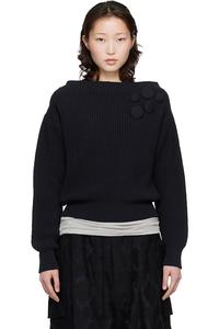 Вязаный пуловер с аппликацией в виде значка Open Yy, темно-синий