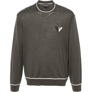 Свитер с логотипом жаккард EMPORIO ARMANI, серо-зеленый