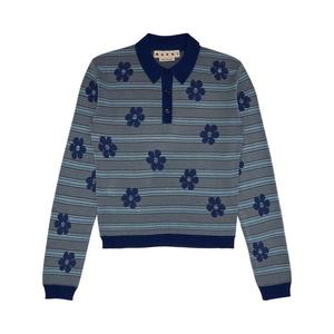 Поло Marni Striped Flowers Long-Sleeve Polo Neck, цвет Mazarine Blue
