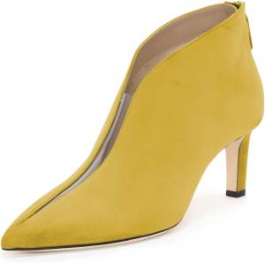 Женские ботильоны YDN с заостренным носком, V-образным вырезом, средним каблуком, искусственной замшей, молнией из ПВХ, для выпускного или вечеринки, короткие ботинки, размер 4-15 US, Yellow
