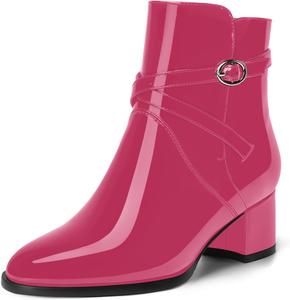 Женские ботильоны MOVINSTEPS для свиданий, с застежкой-баклей, регулируемым ремешком на щиколотку, круглым носком, массивным низким каблуком, высотой до щиколотки, каблук 2 дюйма, для холодной погоды, Magenta