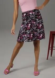 Летняя юбка Aniston CASUAL с игривым цветочным принтом, красный