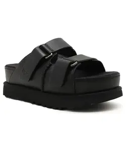 Кожаные тапочки с высокими слайдерами GoldenStar Ugg, черный