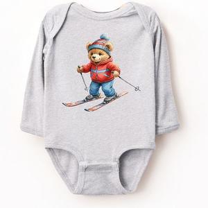 Боди с длинным рукавом Skiing bear watercolor The Juniper Shop, Heather Grey
