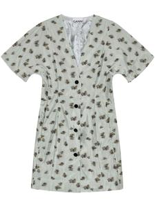 GANNI мини-платье с цветочным принтом и пуговицами, нейтральный цвет