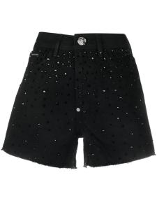 Philipp Plein crystal embellished denim shorts, черный