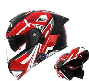 Шлем мотоциклетный FYKJYXGS с двумя динамиками и микрофоном, черный / красный