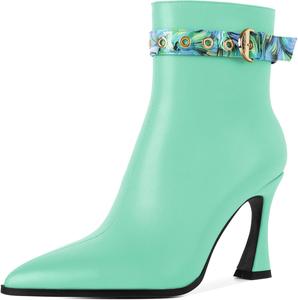 Женские ботильоны Zamikoo Stiletto, заостренный носок, осенние короткие каблуки, ремешок с пряжкой, боковая молния, каблук 3,5 дюйма, кожа, черный, размер US 10