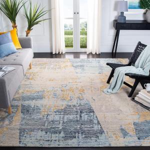 Ковер SAFAVIEH, 305 x 427 см, Tiffany Collection, Navy & Gold, ручной вязки, современный абстрактный из шерсти, идеален для помещений с высокой проходимостью в гостиной, спальне (TFN603N)