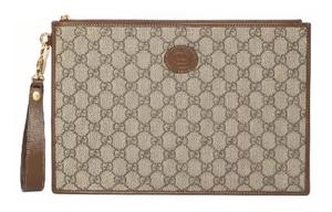 GUCCI Переплетенный холщовый клатч с кожаными вставками мужской эбони