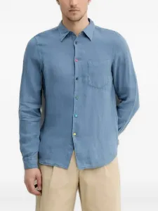 Льняная рубашка на пуговицах Ps Paul Smith, синий