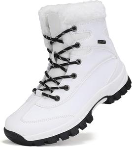 Женские водонепроницаемые кожаные зимние ботинки на платформе с меховой подкладкой, утепленные, с нескользящей подошвой, для прогулок, походов и повседневной носки NENGMAON, White
