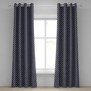 Штора на люверсах ABAKUHAUS темно-синего цвета, узор Восточный ретро с круглыми переплетающимися кольцами и цепочками, классика античности, декоративные двухпанельные шторы, 280 см x 225 см, цвет темно-синий бежевый