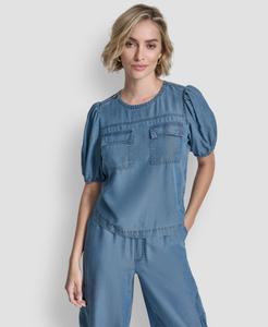 Женская футболка с короткими рукавами и застежкой-молнией на плечах DKNY, Stream Wash