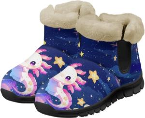 Женские зимние ботинки Jeiento Cute Salamander с цветочным узором, пушистые, на щиколотку, для походов, с противоскользящей подошвой, Cartoon Salamander Stars