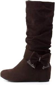 Женские ботильоны средней длины мода, свободного кроя, на плоской подошве, низкий скрытый клин, теплый замш, закрытый носок Alilyol, Dark Brown