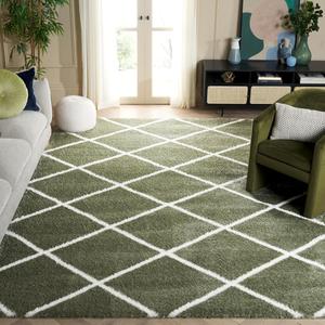 Ковер SAFAVIEH, 275 x 366 см, Tahoe Shag Collection, Sage & White, узор Trellis, без линьки и простой в уходе, идеален для помещений с высокой проходимостью в гостиной, спальне (THO676W)