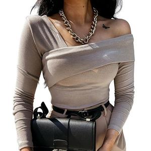 Женская модная асимметричная топ с длинным рукавом и открытым плечом Trove Pursuits Inc, Khaki