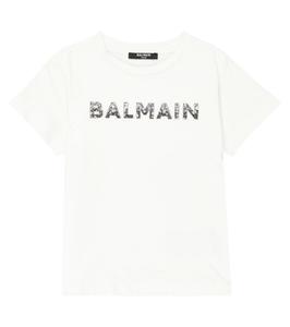 Футболка из хлопкового джерси с логотипом Balmain Kids, белый