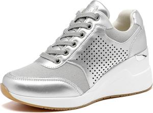 Женские кроссовки на платформе Cestfini - теннисные кроссовки на танкетке, нескользящие модные кроссовки для женщин, Silver