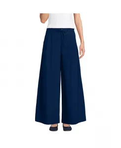 Женские поплиновые брюки со средней посадкой и складками Lands' End, синий