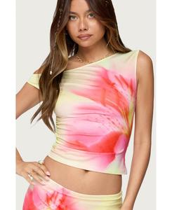 Женский топ с тигровым цветком и открытыми плечами Edikted, Yellow