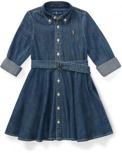Платье Polo Ralph Lauren Kids Belted Cotton Denim Shirtdress, цвет Indigo