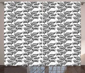 Шторы ABAKUHAUS в деревенском стиле с изображением животных, винтажный эскиз овцы, универсальные ленточные шторы для гостиной с петлями и крючками, 280 x 175 см, черно-белые Abakuhaus