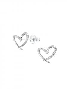 Alexander York Серьги-гвоздики в форме сердца с родированными кубическими циркониями в оправе из серебра 925 пробы, комплект из 2 штук